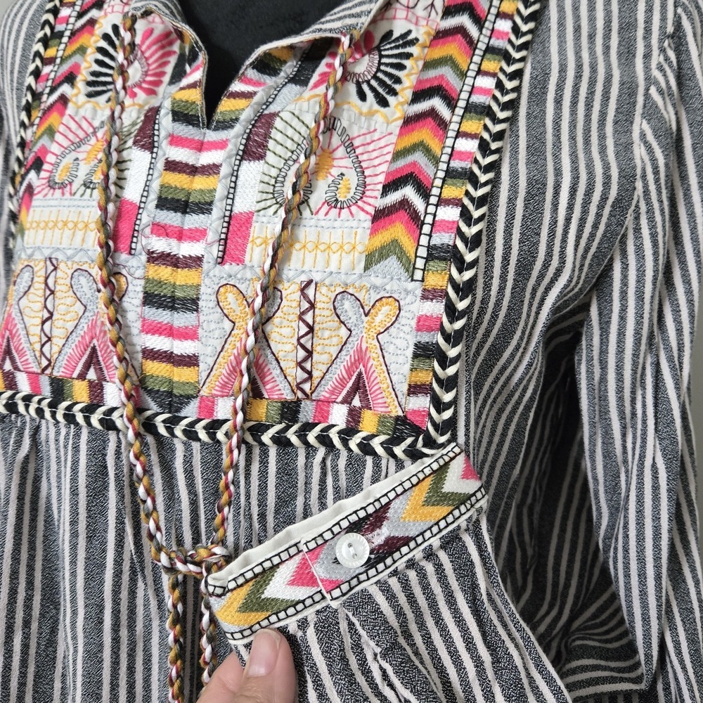 Philosophy Revolve Embroidered Tassel Striped Bohemian Tunic Dress Women's Sz L - Picture 3 of 13